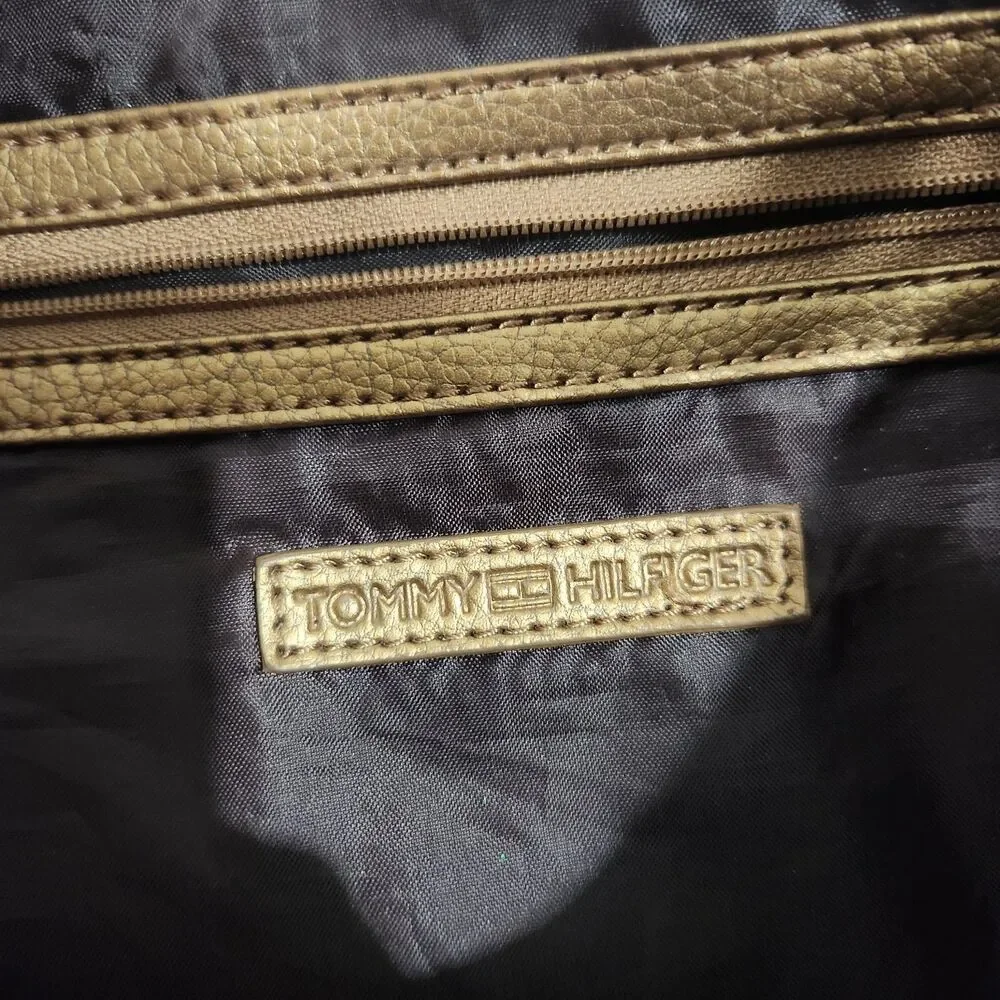 Tommy Hilfiger Y2K Pebbled Leather Hobo Bag Purse Retro Metallic Gold